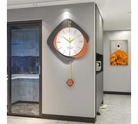 Reloj de pared con péndulo, cuarzo de calidad silenciosa, funciona con pilas, grande para sala de estar, hogar, baño, decoración de pared (63 x 40 cm)