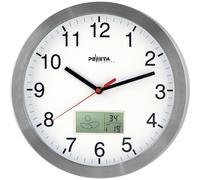 Reloj de pared con radio-control con indicación digital de termómetro/higrómetro aluminio