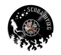 Reloj de pared con registro de vinilo de buceo con escafandra Reloj de pared nacido para bucear Relojes antiguos Buceo submarino Natación Decoración interior de la sala de estar Diámetro del reloj 3