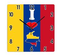 Reloj de pared con texto en inglés "I Love My Country", con diseño de mapa de la bandera de Colombia, reloj de madera de 30 x 30 cm, estilo rústico, artes y manualidades, sin sonido de tictac,