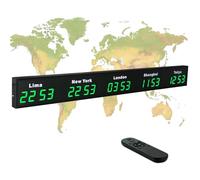 Reloj de pared con zona horaria mundial con control remoto, pantalla HD, ciudades ajustables, marco de aluminio para oficina y empresa
