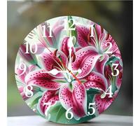 Reloj de Pared de 10 Pulgadas, Lirio de capullo floral reloj de pared Moderno Silencioso, Funciona con Pilas, Bonitos Relojes de Pared Decorativo para Sala de Estar, Cocina, Hogar, Dormitorio, Oficina