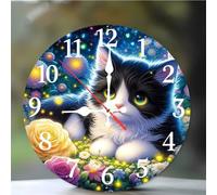 Reloj de Pared de 16 Pulgadas, Gato Nocturno Luciérnagas reloj de pared Moderno Silencioso, Funciona con Pilas, Bonitos Relojes de Pared Decorativo para Sala de Estar, Cocina, Hogar, Dormitorio