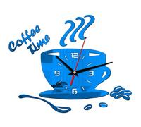 Reloj de Pared de Acrílico, Reloj de Pared de Acrílico DIY, Reloj de Tiempo de café Silencioso Moderno, Forma de Taza, Pegatina de Pared, Reloj Numérico Hueco para Oficina, Hogar, (Azul)