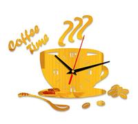 Reloj de Pared de Acrílico, Reloj de Pared de Acrílico DIY, Reloj de Tiempo de café Silencioso Moderno, Forma de Taza, Pegatina de Pared, Reloj Numérico Hueco para Oficina, Hogar, (Dorado)