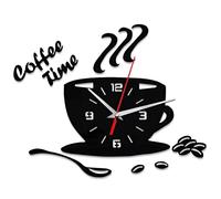 Reloj de Pared de Acrílico, Reloj de Pared de Acrílico DIY, Reloj de Tiempo de café Silencioso Moderno, Forma de Taza, Pegatina de Pared, Reloj Numérico Hueco para Oficina, Hogar, (Negro)