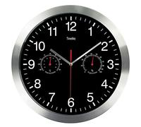 Reloj de pared de cuarzo de metal, 12 pulgadas, moderno, silencioso, sin tictac, con termómetro, mide la temperatura y la humedad para cocina, sala de estar, dormitorio, oficina.