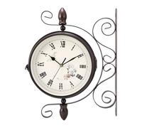 Reloj de Pared de Doble Cara, Reloj de estación de Tren de Doble Cara con Soporte para jardín, Retro, Hierro Forjado, Metal, silencioso, Reloj de Cuarzo, Reloj de Pared Exterior, Reloj Decorativo 1