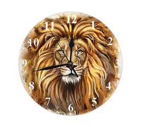 Reloj de pared de león, cara de rey, animal, naturaleza salvaje, fresco, acrílico, leo, peludo, carnívoro, redondo, decorativo, silencioso, sin tictac, 25 cm, PVC, rústico, moderno, para dormitorio