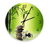 Reloj de Pared de Madera Redondo silencioso de 12 Pulgadas, Reloj de Pared de Plumeria de Piedra de bambú de jardín Zen japonés, Relojes de Pared de Cuarzo para decoración del hogar Que no Hacen t