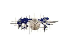 Reloj de pared de metal con mapa del mundo, silencioso, de cuarzo, funciona con pilas, para decoración del hogar y la oficina, 46 pulgadas, decorativo para cocina, sala de estar y oficina