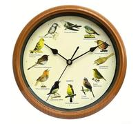 Reloj de pared de pájaro cantor de 13 pulgadas, marco de resina con llamadas de pájaros cantores británicos y europeos por hora, ajustes de timbre personalizables, ganchos para colgar, funciona con