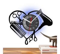 Reloj de pared de peluquería - Reloj de pared de peluquería de 12 pulgadas | Decoraciones silenciosas de peluquería para tienda, decoración de pared de peluquería con tijeras y patrón de peine para in