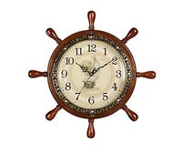 Reloj de Pared de timón de Madera sólida Retro 12 Pulgadas Silencio sin Ticking Que Funcionan con batería para la Pared para el hogar/Oficina/Bandeja de Papel Grande de la Oficina/Cocina (Bandeja de