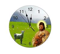 Reloj de pared decorativo silencioso sin garrapatas Jesús buen pastor cuidado amor ovejas dios reloj de pared redondo 30,5 cm para habitación, oficina, cocina decoración del hogar