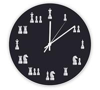 Reloj de pared decorativo silencioso sin tictac, piezas de ajedrez blanco, redondo, moderno, de madera, para dormitorio, sala de estar, hogar, oficina, escuela, decoración de pared, 25 x 25 cm