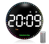 Reloj de pared digital, 10 pulgadas grande 12/24 h, reloj digital de 7 colores, brillo ajustable, reloj digital con temporizador, cuenta regresiva, día de fecha y 2 alarmas para salón, gimnasio