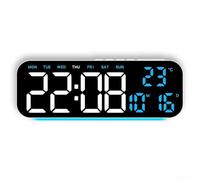 Reloj de pared digital con alarma, pantalla LED para hora, fecha, temperatura, brillo ajustable para día y noche, adecuado para varios lugares interiores (E)