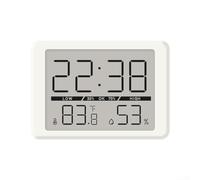 Reloj de pared digital con funcionamiento con batería, pantalla grande y detección de temperatura y humedad para uso en interiores, adecuado para colocar en pared o escritorio (blanco)
