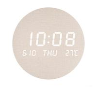 Reloj de pared digital con indicador de temperatura, fecha, hora, LED silencioso, para dormitorio, madera y material similar al algodón, 195 x 25 mm (algodón y lino)