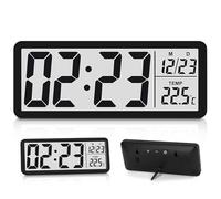 Reloj de pared digital con números, temperatura, fecha, pantalla LCD, funciona con pilas, para salón, dormitorio, oficina, 12/24 horas (20,2 x 8 x 2 cm)