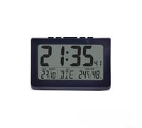 Reloj de pared digital con panel LCD grande que muestra la hora, fecha, día de semana, temperatura y humedad con calendario 2000-2099 y alarma de repetición ajustable