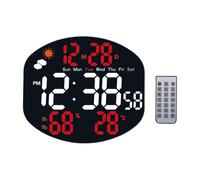 Reloj de pared digital con pantalla de temperatura meteorológica, reloj despertador ajustable para el hogar, oficina, dormitorio, 10.24 x 9.06 x 1.14 pulgadas, color rojo