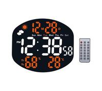 Reloj de pared digital con pantalla de temperatura meteorológica, reloj despertador ajustable para el hogar, oficina, dormitorio, 10.24 x 9.06 x 1.14 pulgadas, color naranja
