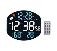 Reloj de pared digital con pantalla de temperatura meteorológica, reloj despertador ajustable para el hogar, oficina, dormitorio, 10.24 x 9.06 x 1.14 pulgadas, color azul