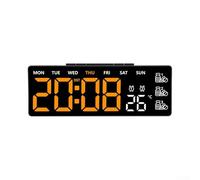 Reloj de pared digital con pantalla grande con alarma, día de semana y temperatura, control remoto, brillo ajustable y formato de hora conmutable (D)