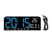 Reloj de pared digital con pantalla grande Reloj despertador con temperatura Fecha Semana Temporizador Función Doble Alarma Regulador automático para oficina en casa (azul)