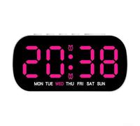 Reloj de pared digital, con pantalla LED, función de temperatura, reloj de escritorio electrónico, funciona con pilas, modo de ahorro de energía, reloj de cabecera para oficina en casa (rojo rosa)