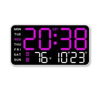 Reloj de pared digital, con visualización de temperatura, fecha, semana, control de voz, reloj despertador, para dormitorio, oficina, escritorio o montaje en pared, ajuste de brillo alimentado por USB