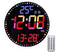 Reloj de pared digital de 12 pulgadas con luz nocturna, reloj de pared digital con mando a distancia, alarma, reloj digital grande con luz nocturna, 12 colores RGB indicador de temperatura, fecha día