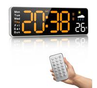 Reloj de pared digital de 12 pulgadas con mando a distancia, hora y temperatura semanal, boletín meteorológico, temporizador, oscurecimiento automático, para salón, aula, gimnasio, iglesia, tienda,