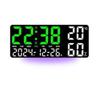 Reloj de pared digital de 13.7 pulgadas, pantalla LED grande, atenuación automática, calendario, alarma dual, cronómetro, sensor de temperatura/humedad para el hogar, la oficina o el gimnasio (D)