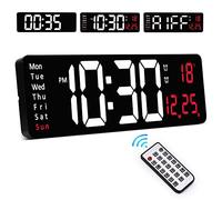 Reloj de Pared Digital de 16'' con Control Remoto, Reloj Digital, Reloj Cocina Pared con Calendario, Alarma, Temperatura y Temporizador, Reloj Pared Digital para el Hogar, Rojo