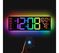 Reloj de pared digital de pantalla grande, reloj de pared digital de 16.2 pulgadas con control remoto RGB que cambia de color, regulador automático de brillo con luces nocturnas, DST automático, fecha