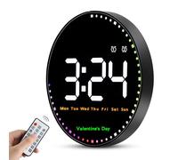 Reloj de Pared Digital Grande 10", Despertador Enchufable, 12/24H Reloj de Gimnasio con Control Remoto/Count Up & Down/10-Niveles de Atenuación/Alarma Dual/Día/Fecha/Temp/Luz Colorida/Reloj Festivo
