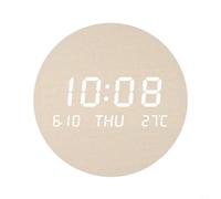 Reloj de pared digital grande de madera con pantalla LED para sala de estar y dormitorio, reloj silencioso con indicador de temperatura de fecha, formato 12/24 h, con cable o recargable, redondo, 19,5