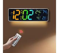 Reloj de pared digital inteligente con iluminación RGB, sensor de luz y pantalla de calendario perpetuo, sincronización de tiempo inalámbrica (B)