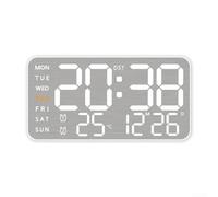 Reloj de pared digital LED con alarma, hora, fecha, semana, temperatura y ajuste de brillo de cinco pasos para espacios interiores (blanco)