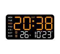 Reloj de pared digital LED con alarma, temperatura, visualización de fecha y semana, activado por voz, ahorro de luz diurna e interruptor °F/°C, alimentado por USB o funciona con pilas para el hogar y