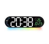 Reloj de pared digital LED con control remoto, brillo personalizable e iluminación ambiental colorida para uso doméstico u oficina (blanco)