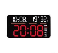 Reloj de pared digital LED con pantalla grande, alarma dual y humedad, temporizador de cuenta regresiva y calendario, para dormitorio, oficina o gimnasio (rojo)