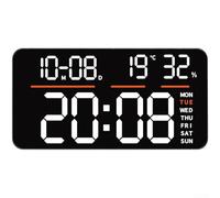 Reloj de pared digital LED grande con pantalla de temperatura, calendario de alarma, día de la semana silencioso, control remoto sin tictac, moderno para oficina, dormitorio, sala de estar (luz blanca