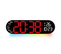Reloj de pared digital LED personalizable con práctico control remoto y características de iluminación ambiental vibrante (rojo)
