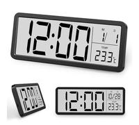 Reloj de Pared Digital, Reloj Digital con Números Grandes y 12/24 Horas, Reloj Escritorio LCD con Temperatura y Temperatura, Reloj de Mesa Doble para Dormitorio, Comedor, Oficina, Escuela(Negro)