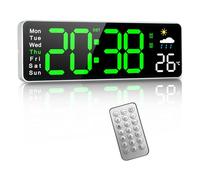 Reloj de pared digital, reloj digital de 12 pulgadas con mando a distancia, hora semanal y función de atenuación automática, temperatura, informe meteorológico, temporizador, para sala de estar, aula