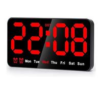Reloj de pared digital, reloj digital de 9 LED, pantalla grande con 12/24 horas, números grandes, pequeño reloj de pared silencioso, fácil de usar, 21,5 x 3 x 11 cm (rojo)